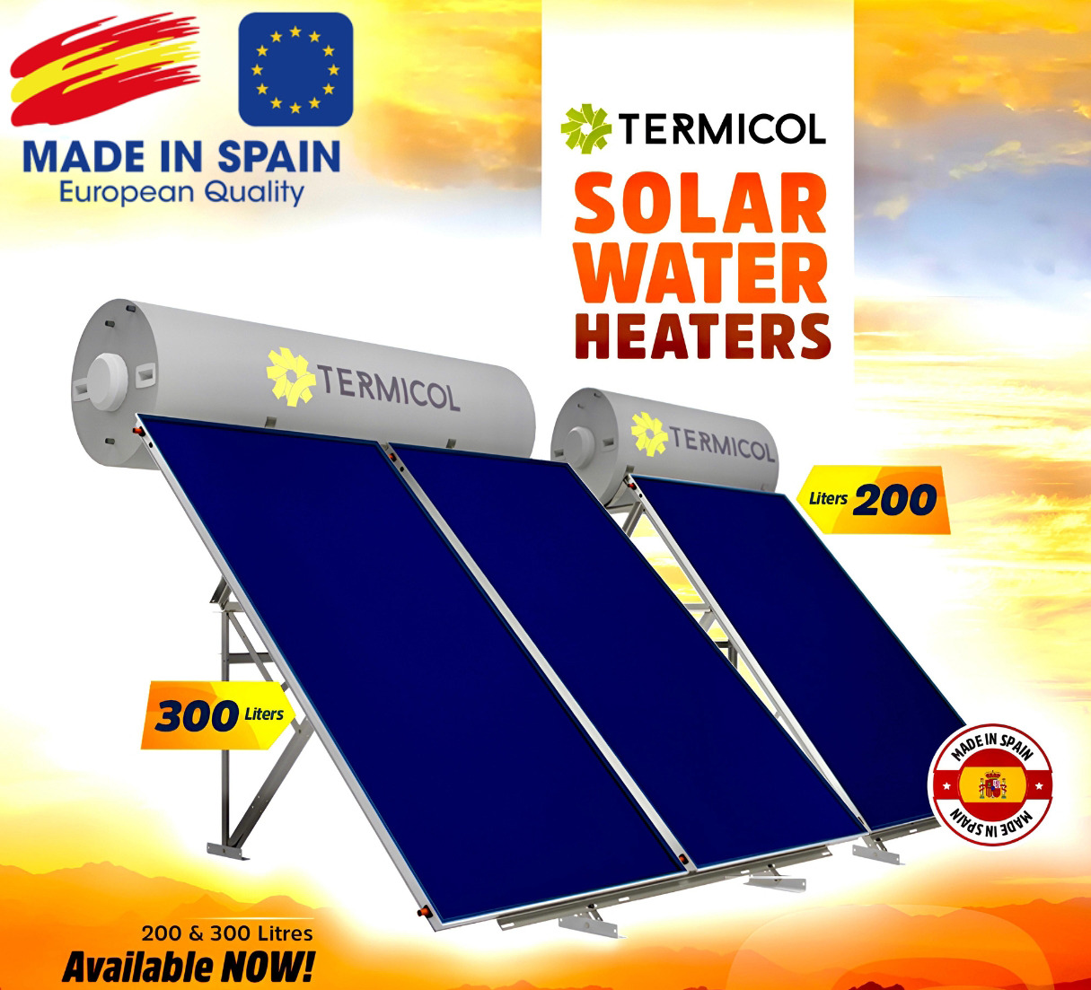 سخانات المياه الشمسية تيرماكول الاسباني سعة ٢٠٠ لتر و ٣٠٠ لتر